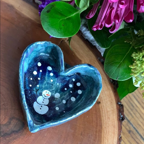 Other - Ceramic handcrafted heart snowman trinket dish